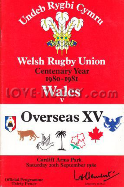 1980 Wales v Overseas Unions  Rugby Programme